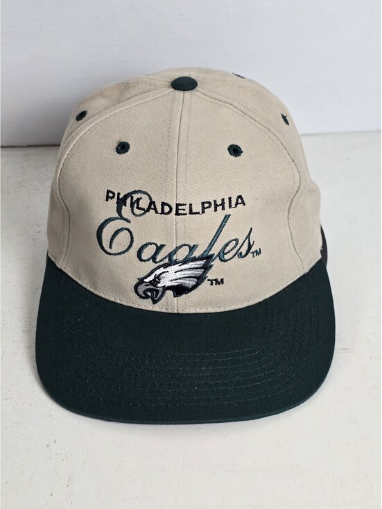Other - Vtg Philadelphia Eagles Strapback Hat Tan Black Drew Pearson Script NFL 90s New
